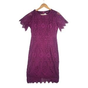 MSLG Lace Dress Floral Party Cocktail Burgundy Elegant Short Sleeve Small Whimsy